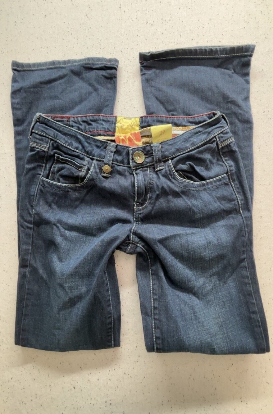 Marlow Vintage Original Flared Jeans Size 27 Dark Wash Y2K Floral Lining